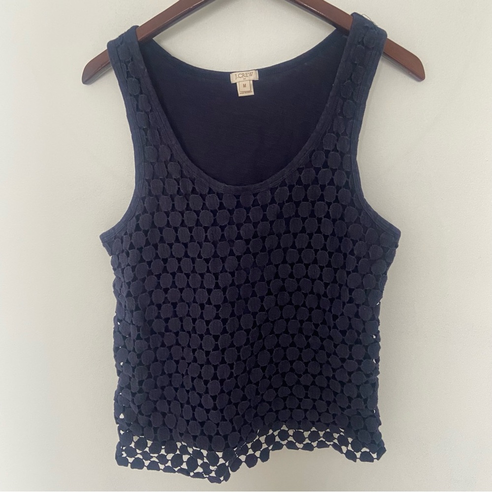 J. Crew Factory Navy Textured Sleeveless Top Crocheted Eyelet Knit Tank Blouse